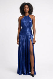 Maxi Abendkleid mit Schlitz und Halterneck