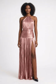 Maxi Abendkleid mit Schlitz und Halterneck