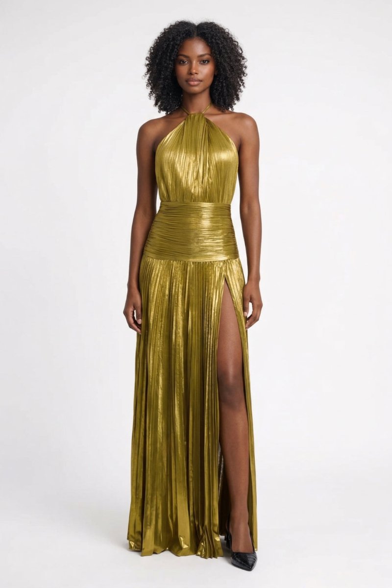 Maxi Abendkleid mit Schlitz und Halterneck