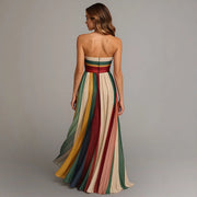 Marlene | Maxi Kleid Chiffon Trägerlos Farbblock Plissiert Abendkleid