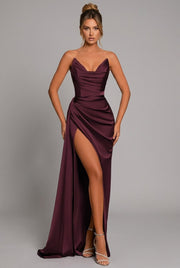 Mia | Maxi Kleid Herzausschnitt Raffung Schlitz