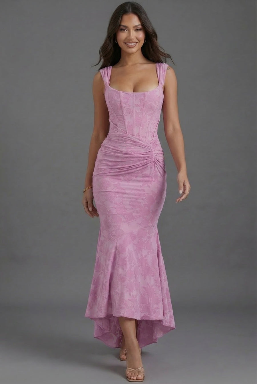 Elfriede | Maxi Kleid Korsett Gerafft Fishtail Blumenmuster