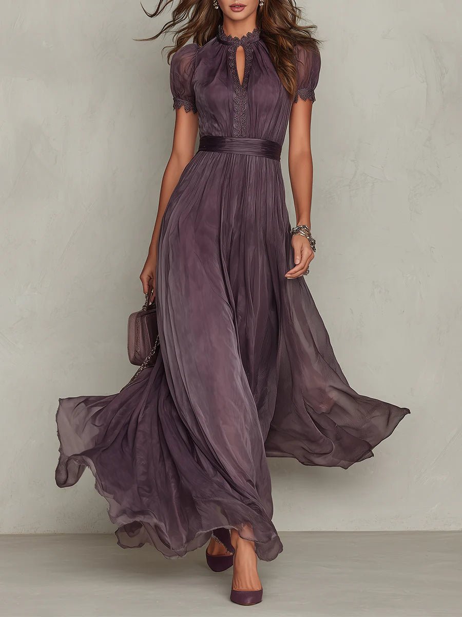 Marie | Maxi Kleid Kurze Puffärmel Schlüsselloch Ausschnitt