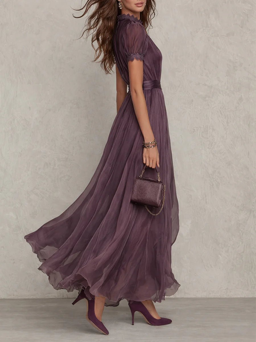 Marie | Maxi Kleid Kurze Puffärmel Schlüsselloch Ausschnitt
