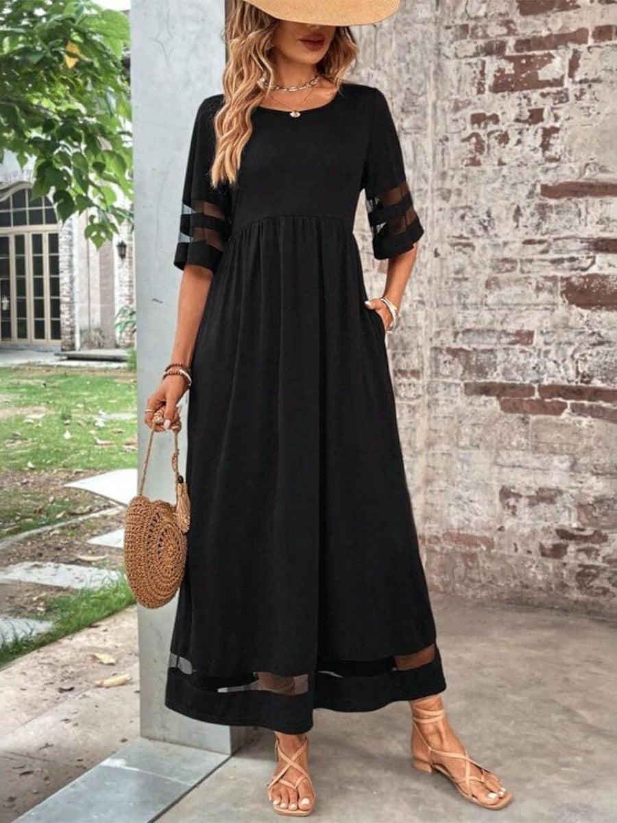 Katharina | Maxi Kleid Mesh-Ärmel Figurschmeichelnd Elegant