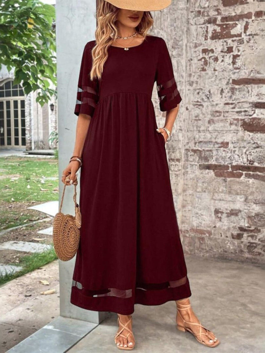 Katharina | Maxi Kleid Mesh-Ärmel Figurschmeichelnd Elegant