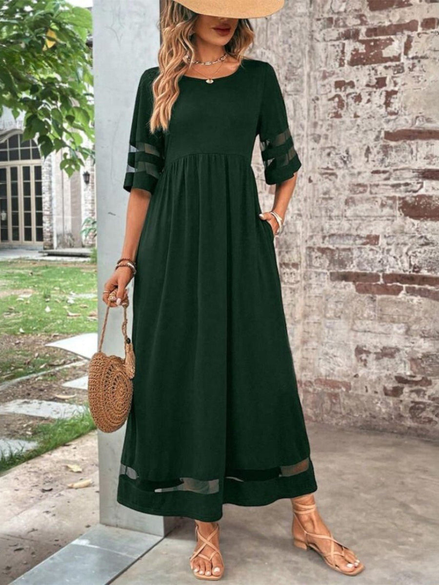 Katharina | Maxi Kleid Mesh-Ärmel Figurschmeichelnd Elegant