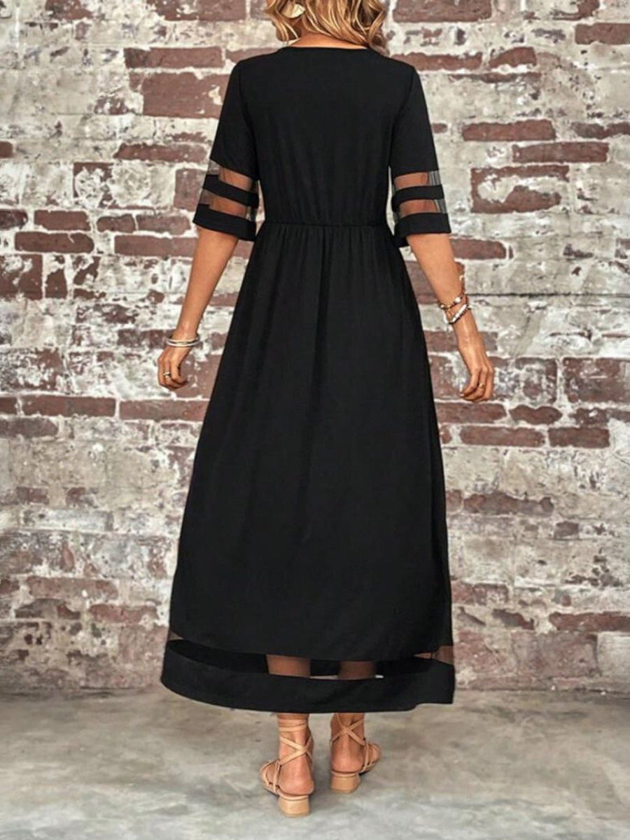 Katharina | Maxi Kleid Mesh-Ärmel Figurschmeichelnd Elegant