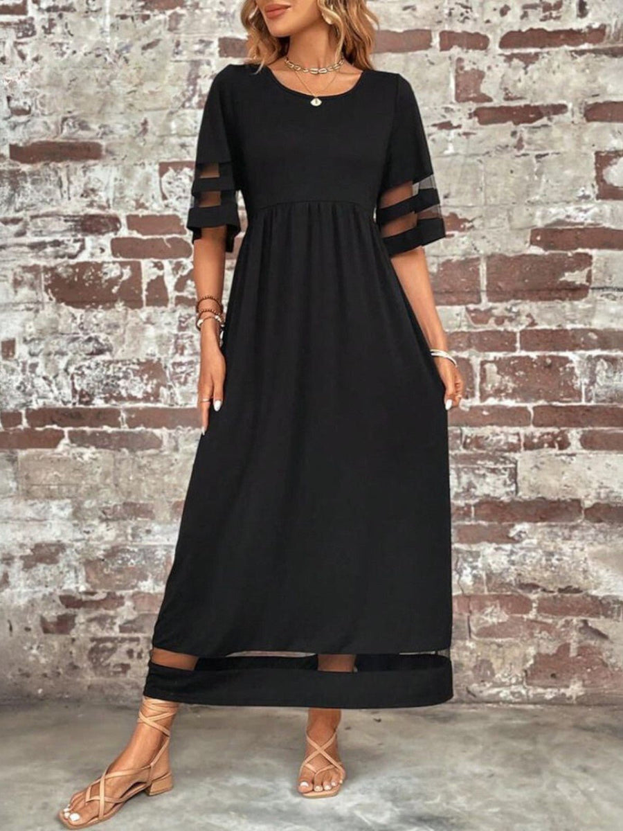 Katharina | Maxi Kleid Mesh-Ärmel Figurschmeichelnd Elegant