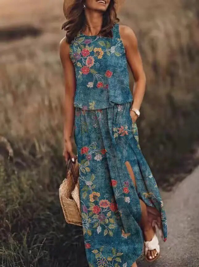 Marlene | Maxi Kleid Ärmellos Elastische Taille Boho Sommer