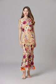 Elfriede | Maxi-Kleid ärmellos mit 3D-Blumen-Applikationen