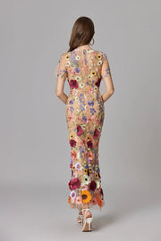 Elfriede | Maxi-Kleid ärmellos mit 3D-Blumen-Applikationen