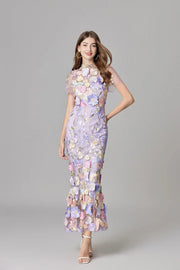 Elfriede | Maxi-Kleid ärmellos mit 3D-Blumen-Applikationen