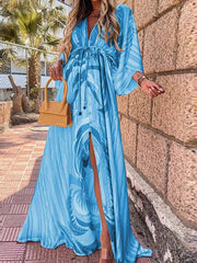 Sophie | Maxi Kleid V-Ausschnitt Kimono Ärmel Schlitz