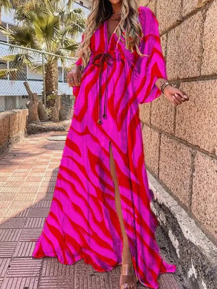 Sophie | Maxi Kleid V-Ausschnitt Kimono Ärmel Schlitz