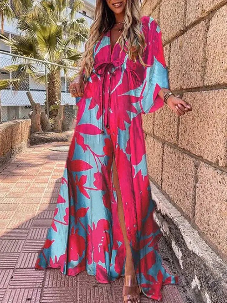 Sophie | Maxi Kleid V-Ausschnitt Kimono Ärmel Schlitz