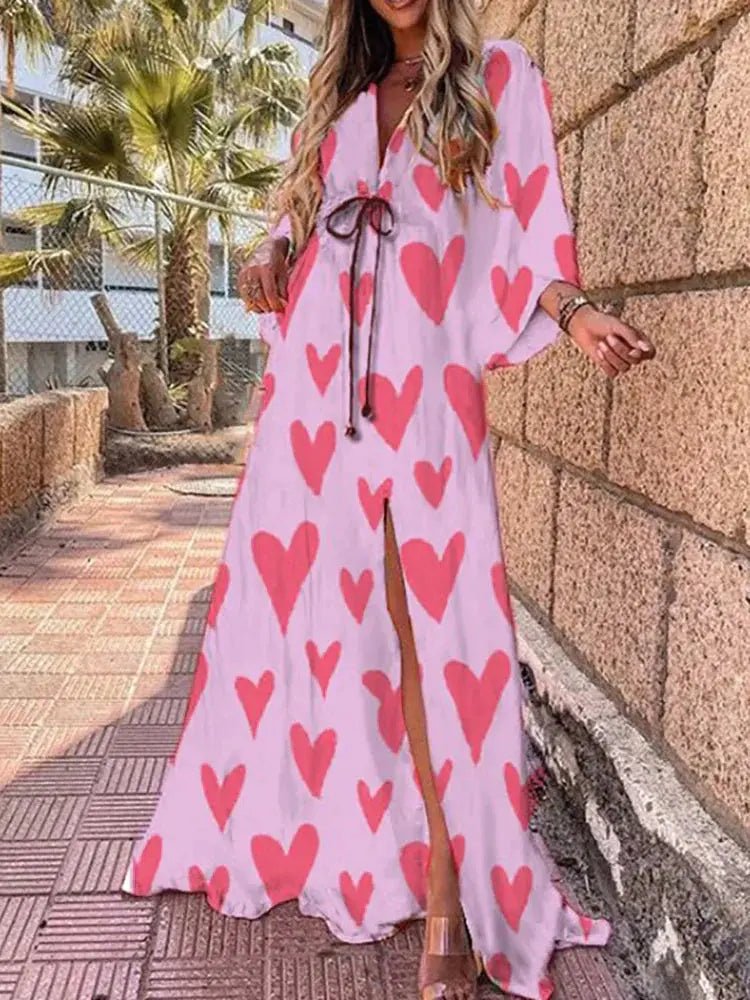 Sophie | Maxi Kleid V-Ausschnitt Kimono Ärmel Schlitz