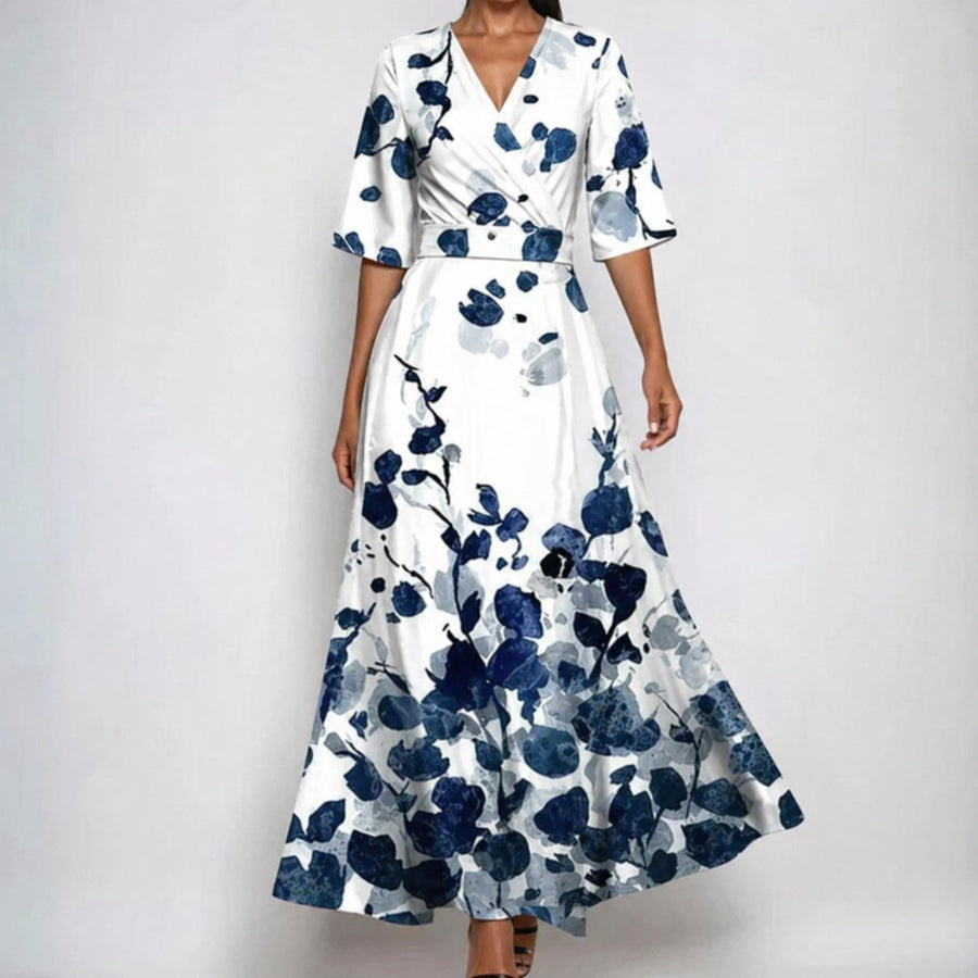 Nora | Maxi Wickelkleid V-Ausschnitt Blumenmuster Gürtel