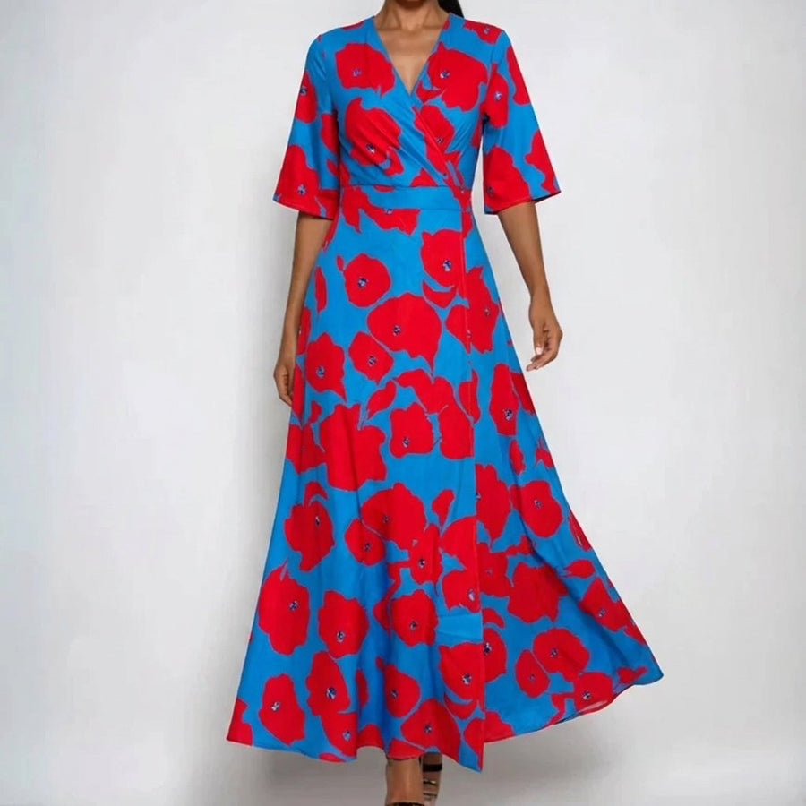 Nora | Maxi Wickelkleid V-Ausschnitt Blumenmuster Gürtel