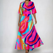 Nora | Maxi Wickelkleid V-Ausschnitt Blumenmuster Gürtel