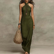 Elfriede | Maxikleid Neckholder Leinen Bohemian Ärmellos Elegant