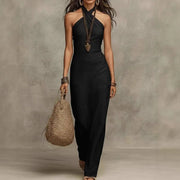 Elfriede | Maxikleid Neckholder Leinen Bohemian Ärmellos Elegant