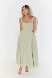 Damen Sommerkleid Baumwolle Leinen Mit Bindeträgern Und A-Linien-Schnitt