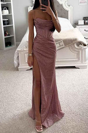 melina – glitzerndes abendkleid mit corsage & beinschlitz