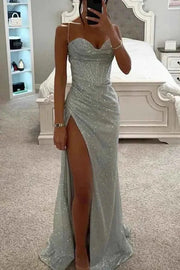 melina – glitzerndes abendkleid mit corsage & beinschlitz