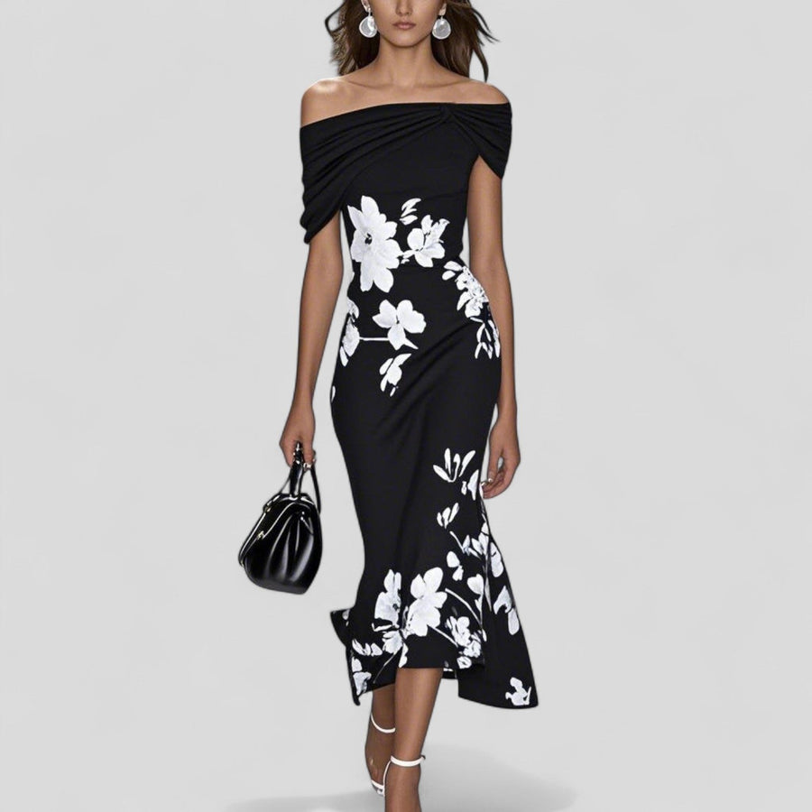 Sophie | Midi Kleid Off-Shoulder Blumenmuster Elegante Passform