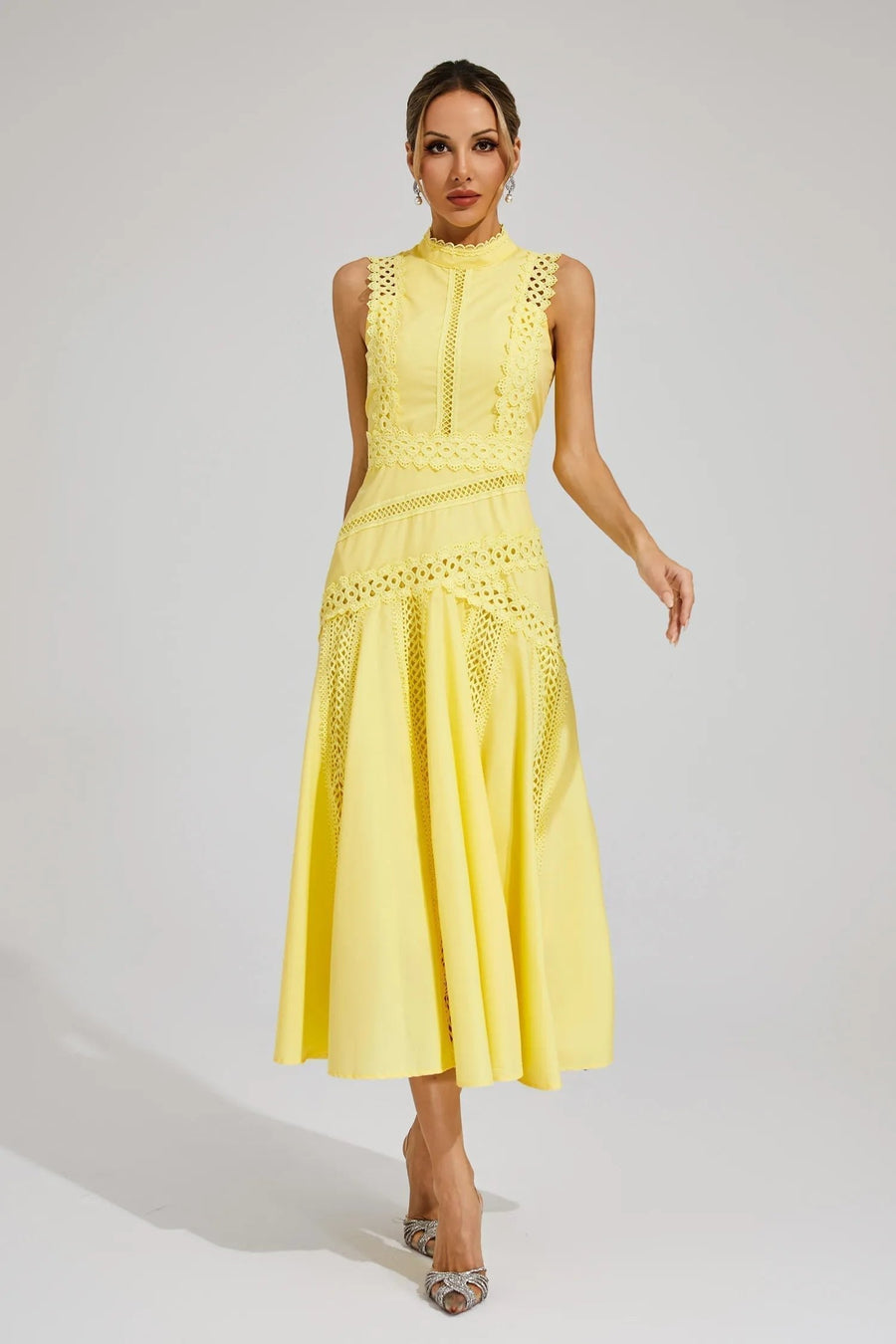 Marlene | Midi Kleid Ärmellos Spitze Hochzeitsgast Elegant
