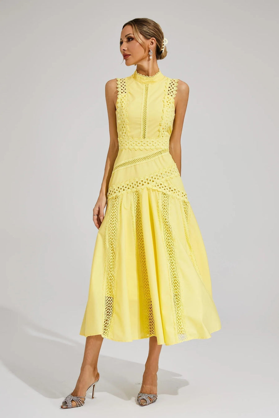 Marlene | Midi Kleid Ärmellos Spitze Hochzeitsgast Elegant