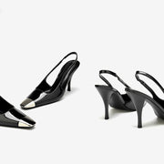Lola - Moderne Metall Quadratische Zehe Lack Slingback High Heel Pumps
