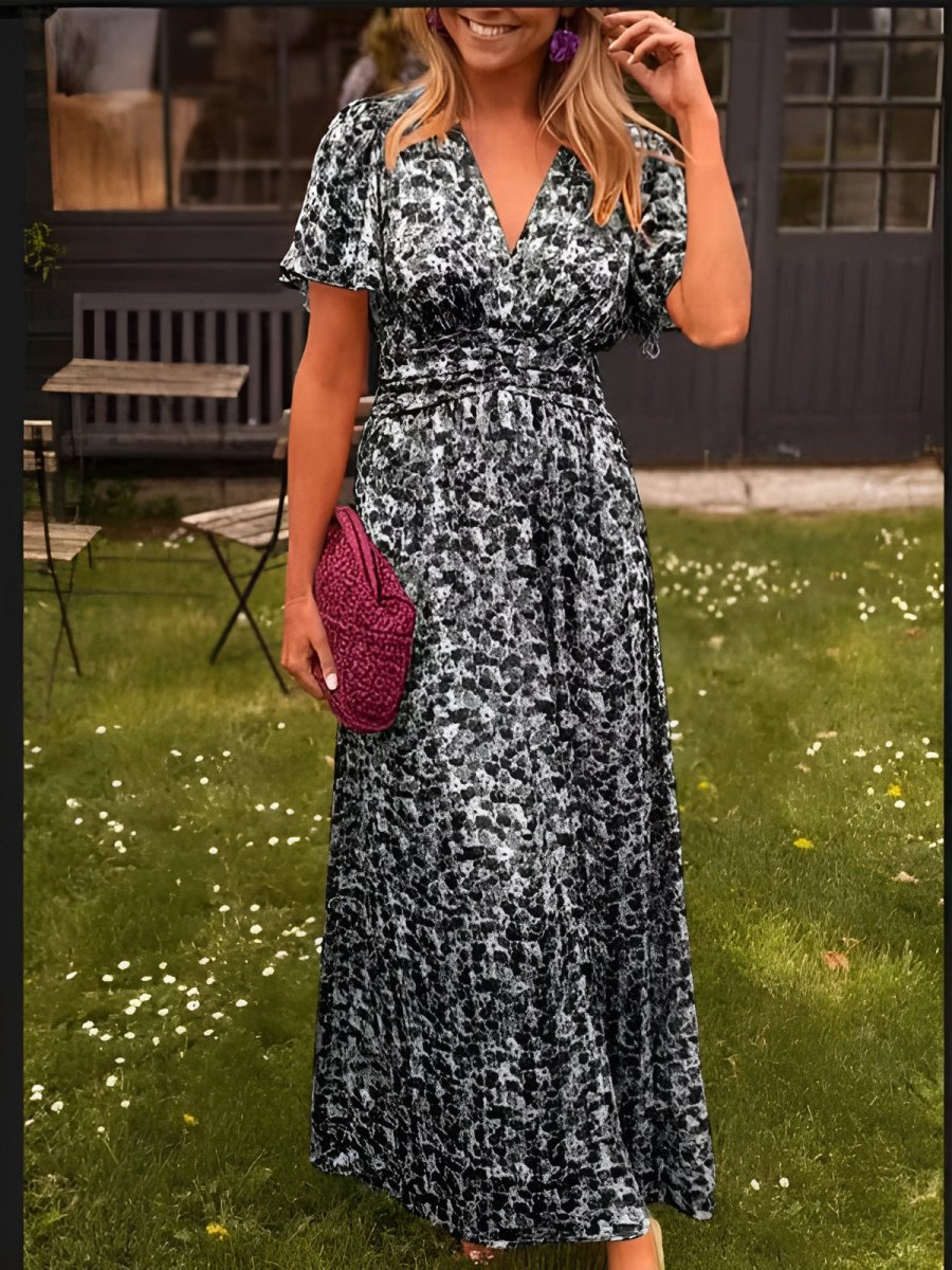 Sampaio – Elegantes Kleid Mit V-Ausschnitt Und Blumen Drucken