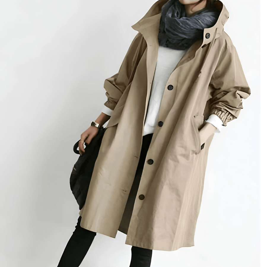 Damen Trenchcoat mit Kapuze – Leichte Übergangsjacke im eleganten Design