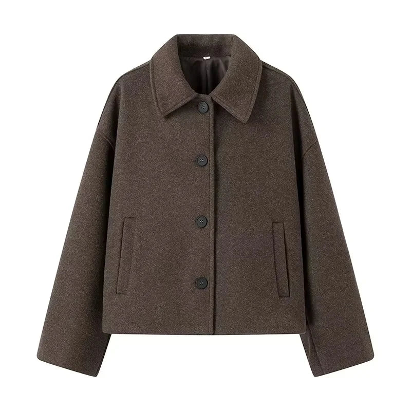 Damen Übergangsjacke Oversize – Eleganter Kurz-Mantel mit Knöpfen