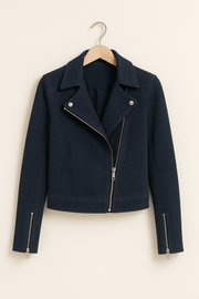 Vintage Bikerjacke aus Wildlederimitat – Stylische Übergangsjacke mit Reißverschlussdetails