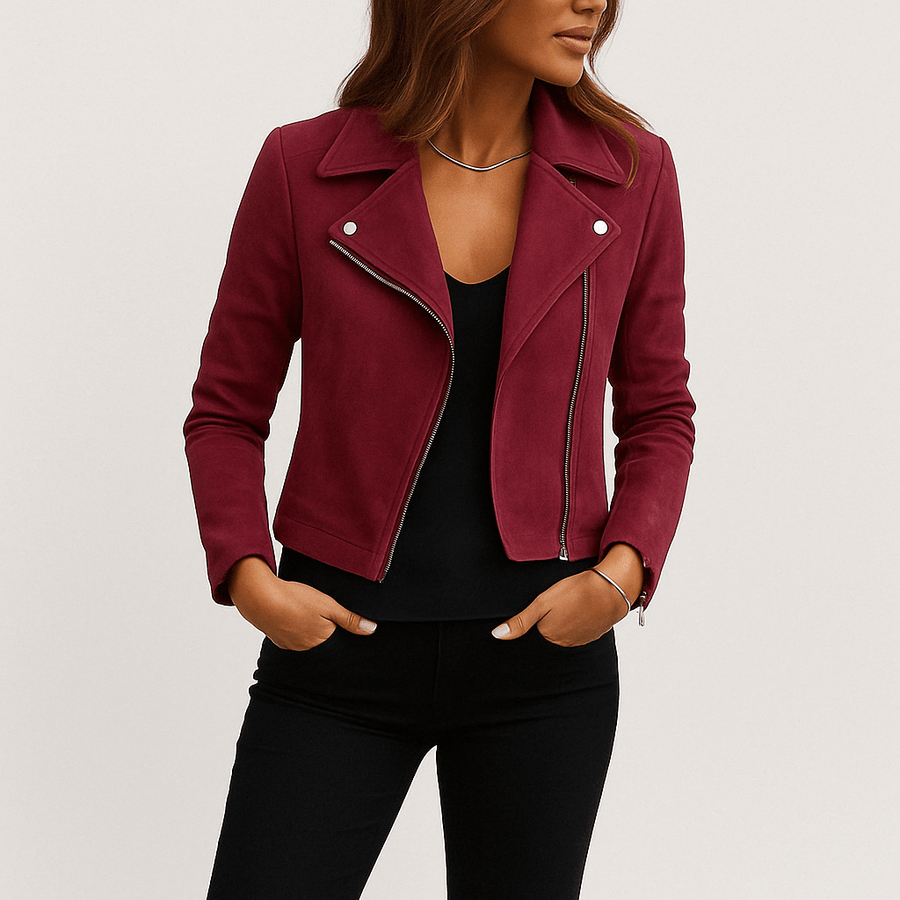 Vintage Bikerjacke aus Wildlederimitat – Stylische Übergangsjacke mit Reißverschlussdetails