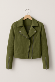 Vintage Bikerjacke aus Wildlederimitat – Stylische Übergangsjacke mit Reißverschlussdetails