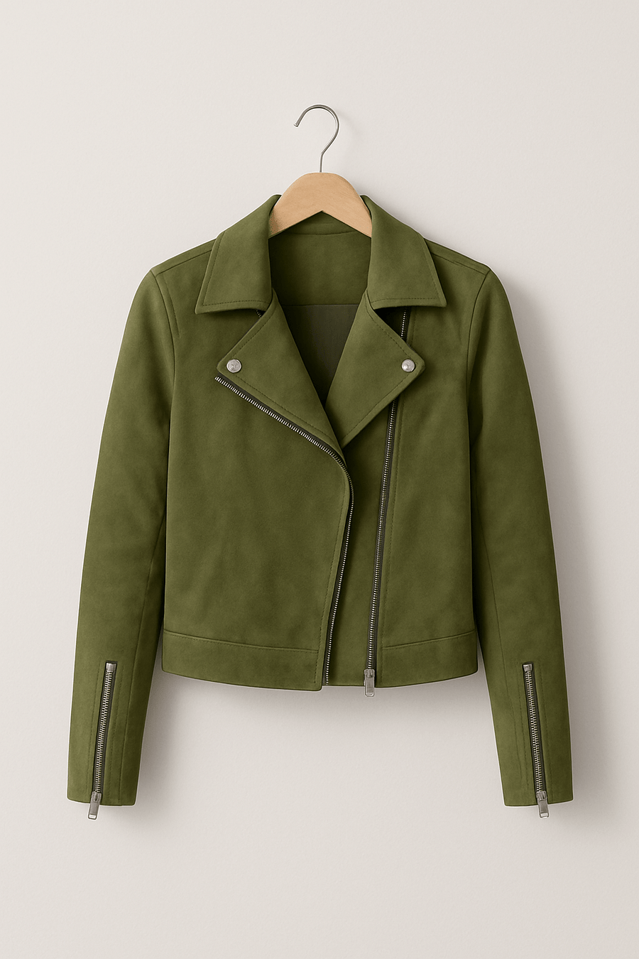 Vintage Bikerjacke aus Wildlederimitat – Stylische Übergangsjacke mit Reißverschlussdetails