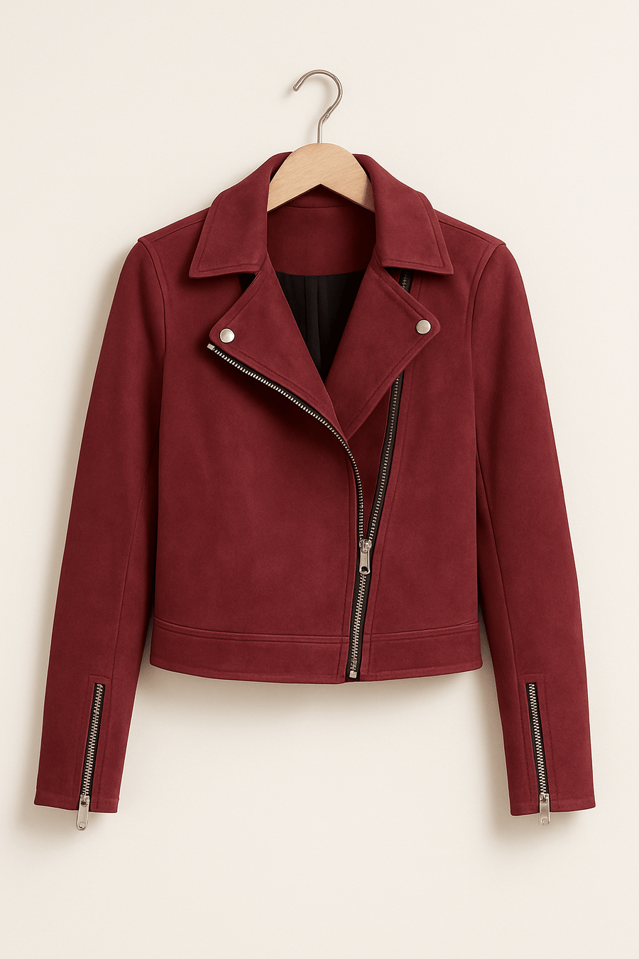 Vintage Bikerjacke aus Wildlederimitat – Stylische Übergangsjacke mit Reißverschlussdetails