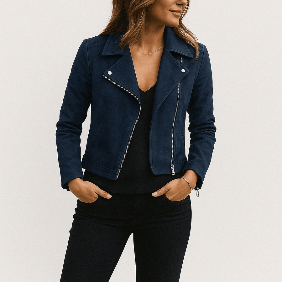 Vintage Bikerjacke aus Wildlederimitat – Stylische Übergangsjacke mit Reißverschlussdetails