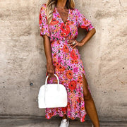 Geblümtes Sommerkleid mit Knopfleiste & Schlitz – Feminin & Bequem