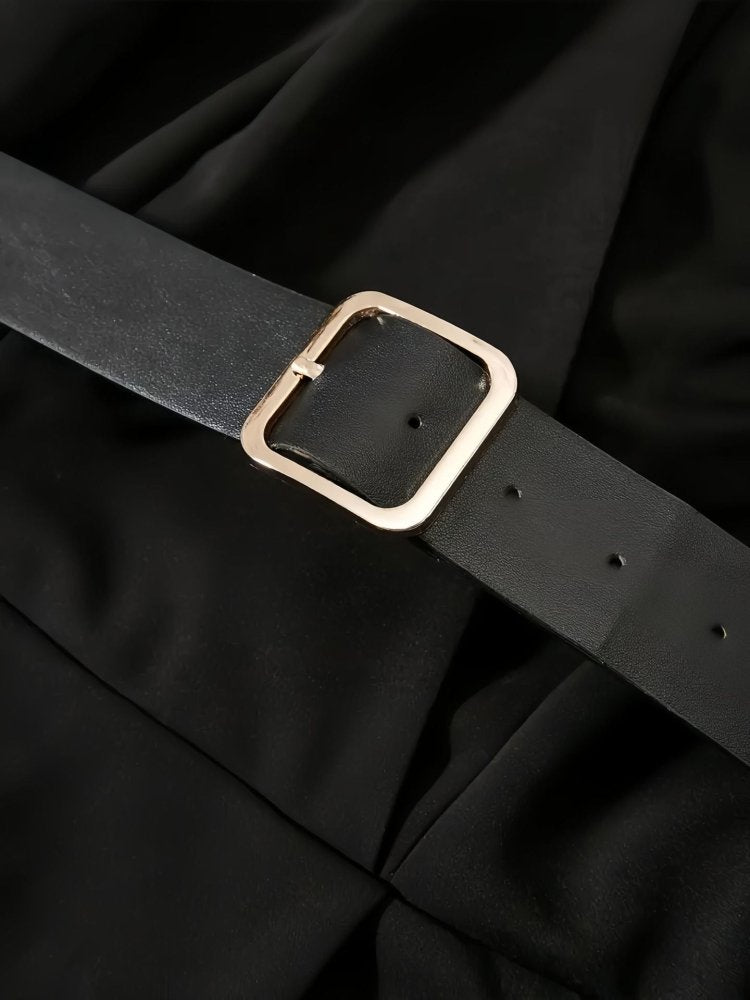 Natalia | Damen Schwarzes Midikleid mit Gürtel – Elegantes Business Kleid Büro 2026