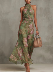 Leonie | Neckholder Maxikleid Blumenmuster Tailliert Sommerkleid