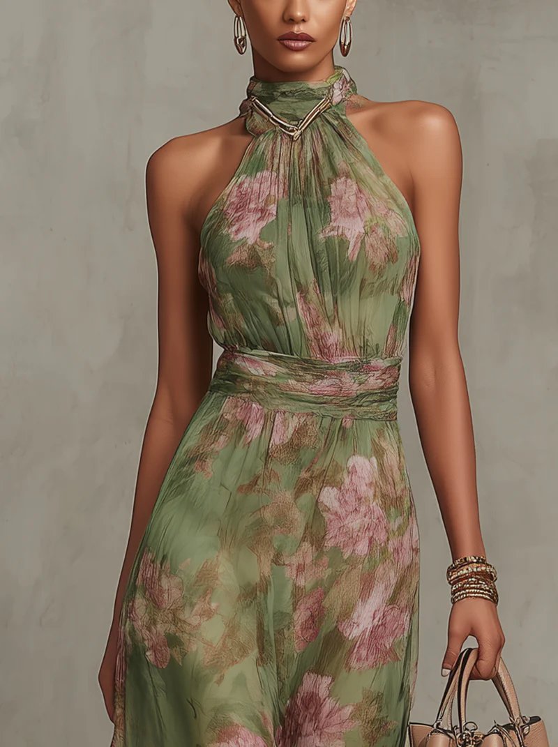 Leonie | Neckholder Maxikleid Blumenmuster Tailliert Sommerkleid