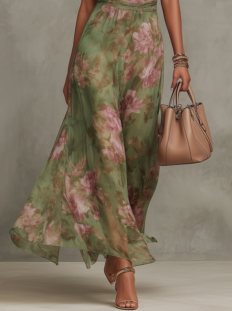 Leonie | Neckholder Maxikleid Blumenmuster Tailliert Sommerkleid