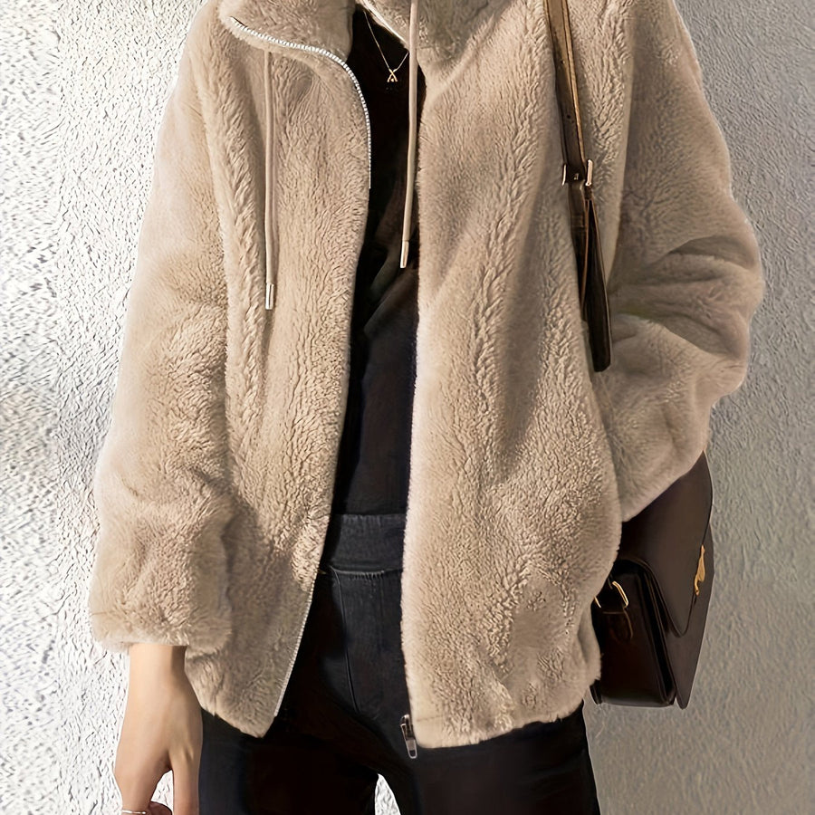 Lässiger Teddy Mantel Mit Stehkragen Für Damen | Reißverschluss