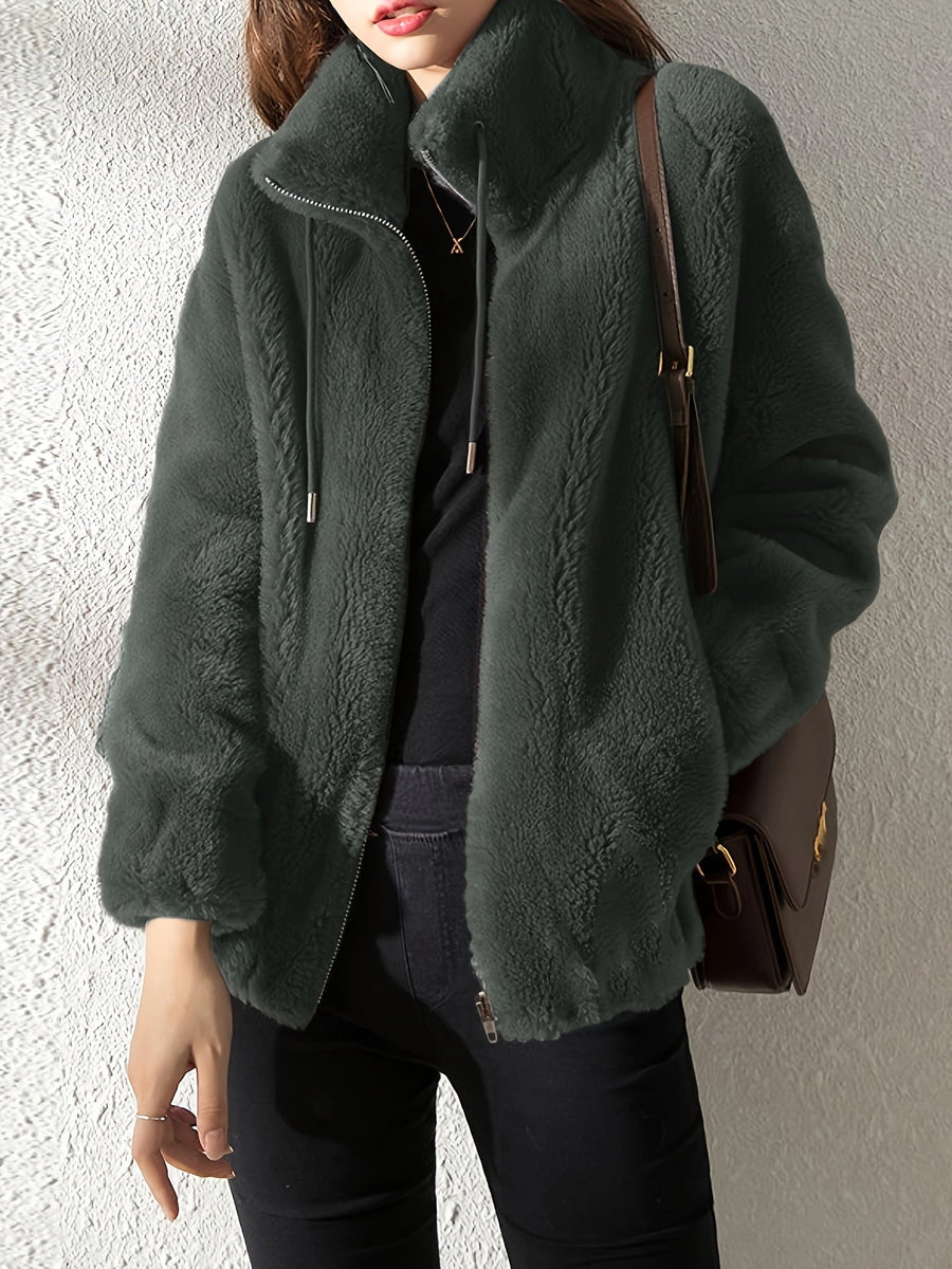 Lässiger Teddy Mantel Mit Stehkragen Für Damen | Reißverschluss