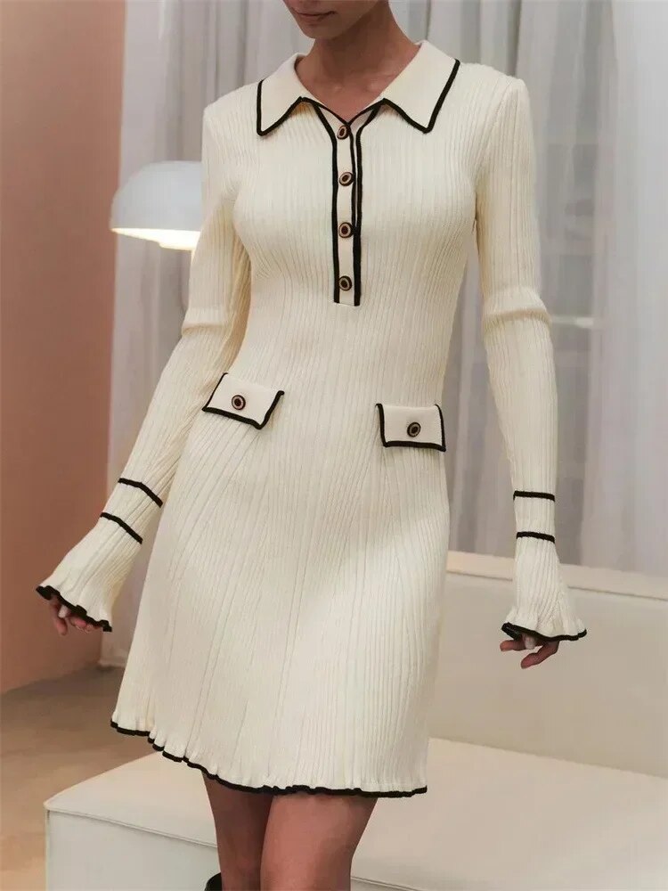 Tara | Damen Strickkleid modern mit dezenter Rippstruktur